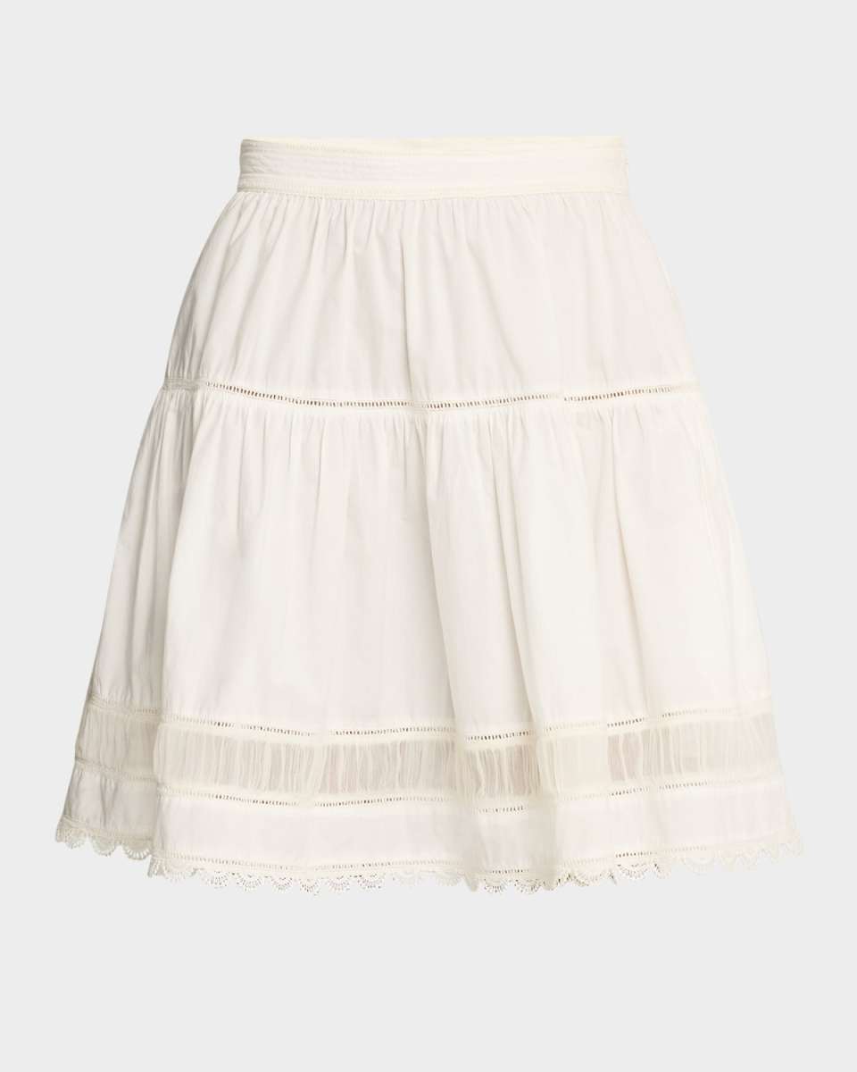 Ayla Scalloped Lace-Inset Cotton Mini Skirt